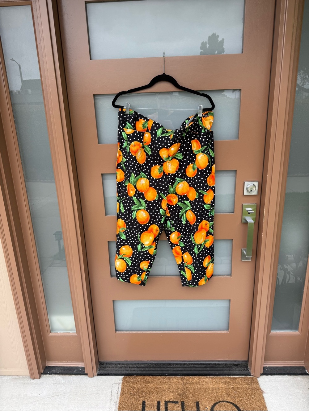 Black Polka Dot Capri Pants with Orange Fruit Print 4X